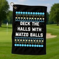 Deck The Halls With Matzo Balls Funny Jewish Golf Towel thumb 1