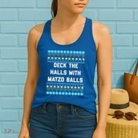 Deck The Halls With Matzo Balls Funny Jewish Women's Tank Top thumb 2