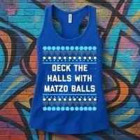 Deck The Halls With Matzo Balls Funny Jewish Women's Tank Top thumb 3