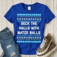 Deck The Halls With Matzo Balls Funny Jewish Women's T-Shirt thumb 3