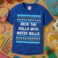 Deck The Halls With Matzo Balls Funny Jewish Kids T-Shirt thumb 3