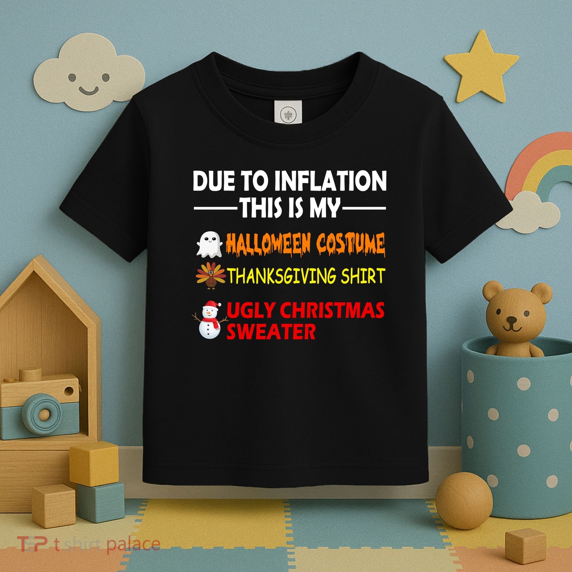 Due To Inflation This Is My Halloween Thanksgiving Ugly Christmas Toddler T-Shirt