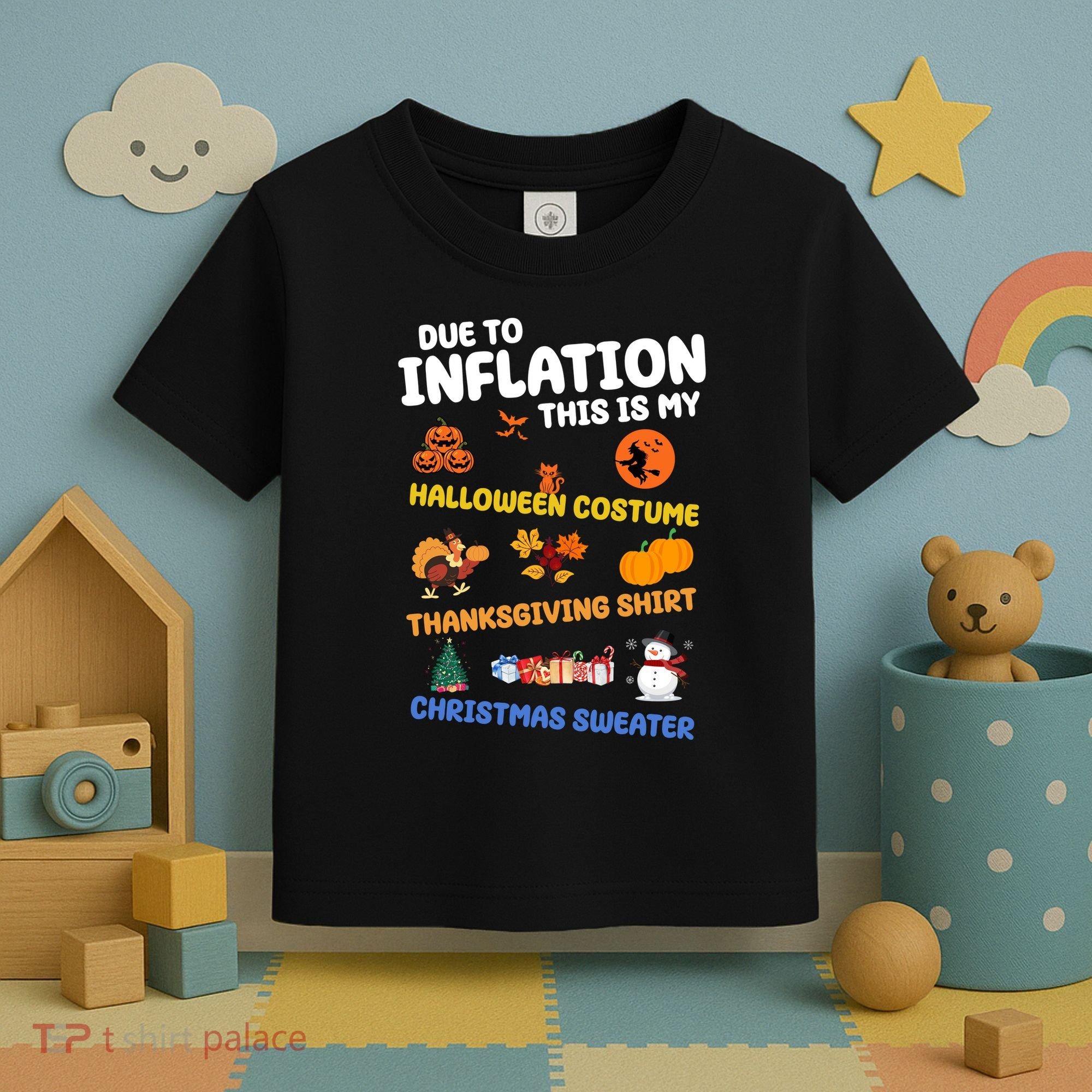 Due To Inflation This Is My Halloween Thanksgiving Christmas Toddler T-Shirt