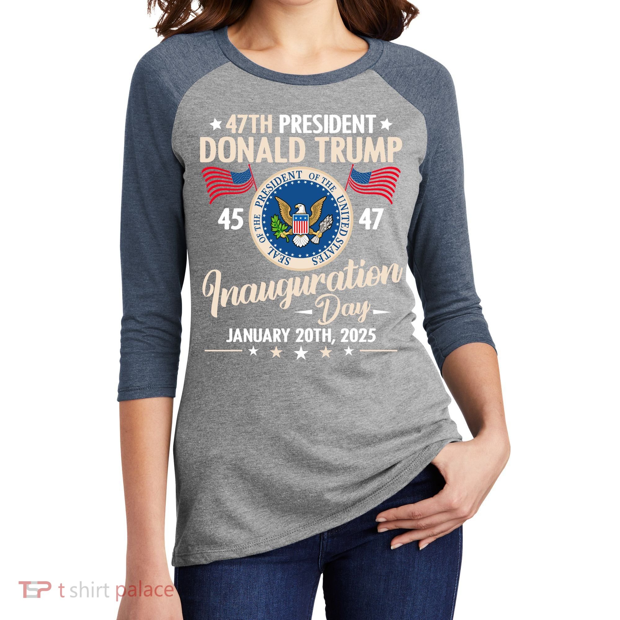 Donald Trump Inauguration Day 2025 47th Women's Tri-Blend 3/4-Sleeve Raglan Shirt