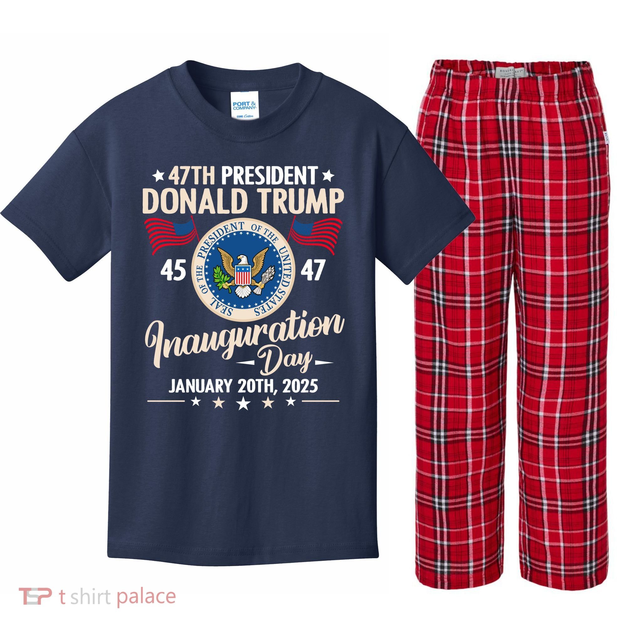 Donald Trump Inauguration Day 2025 47th Kids Plaid Pajama Set