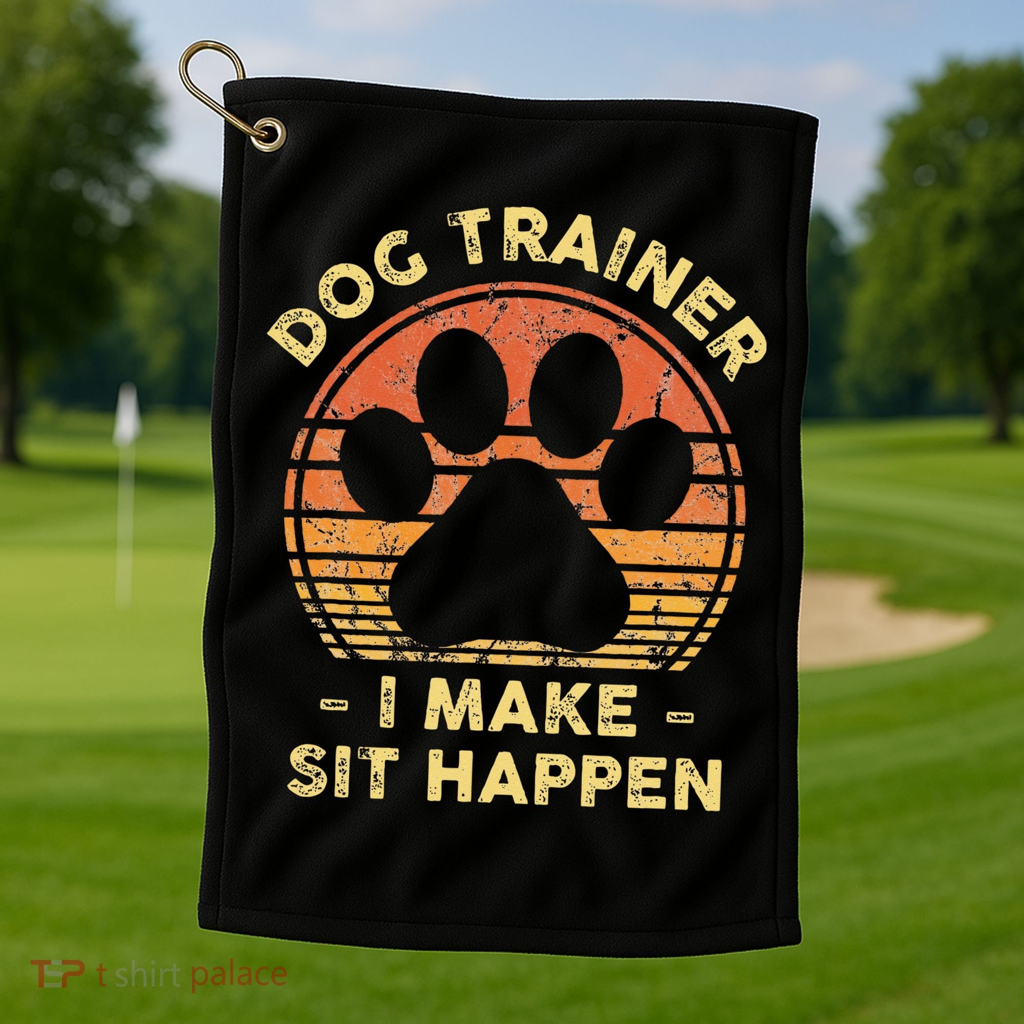 Dog Trainer I Make Sit Happen Funny Puppy Training Pun Golf Towel