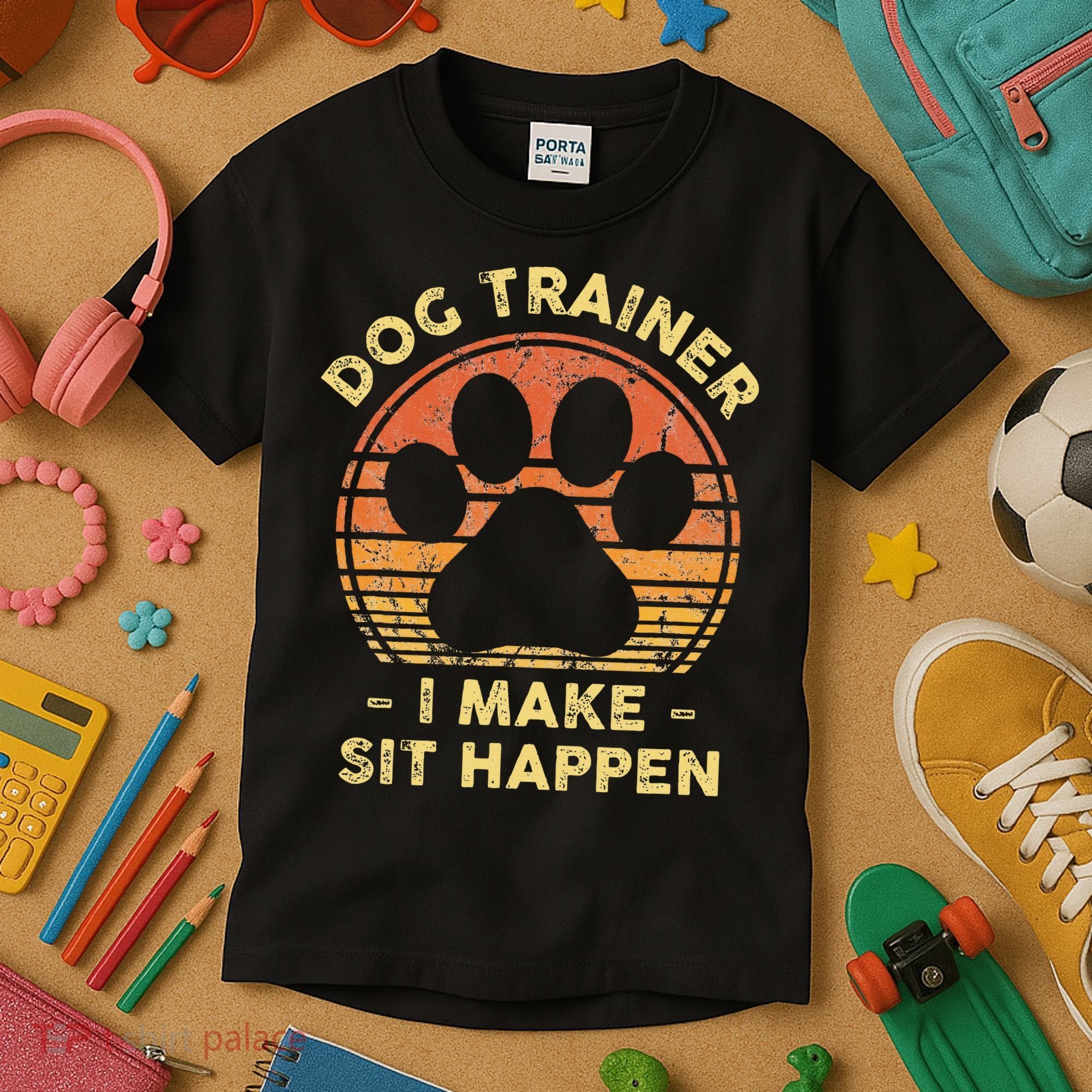 Dog Trainer I Make Sit Happen Funny Puppy Training Pun Kids T-Shirt