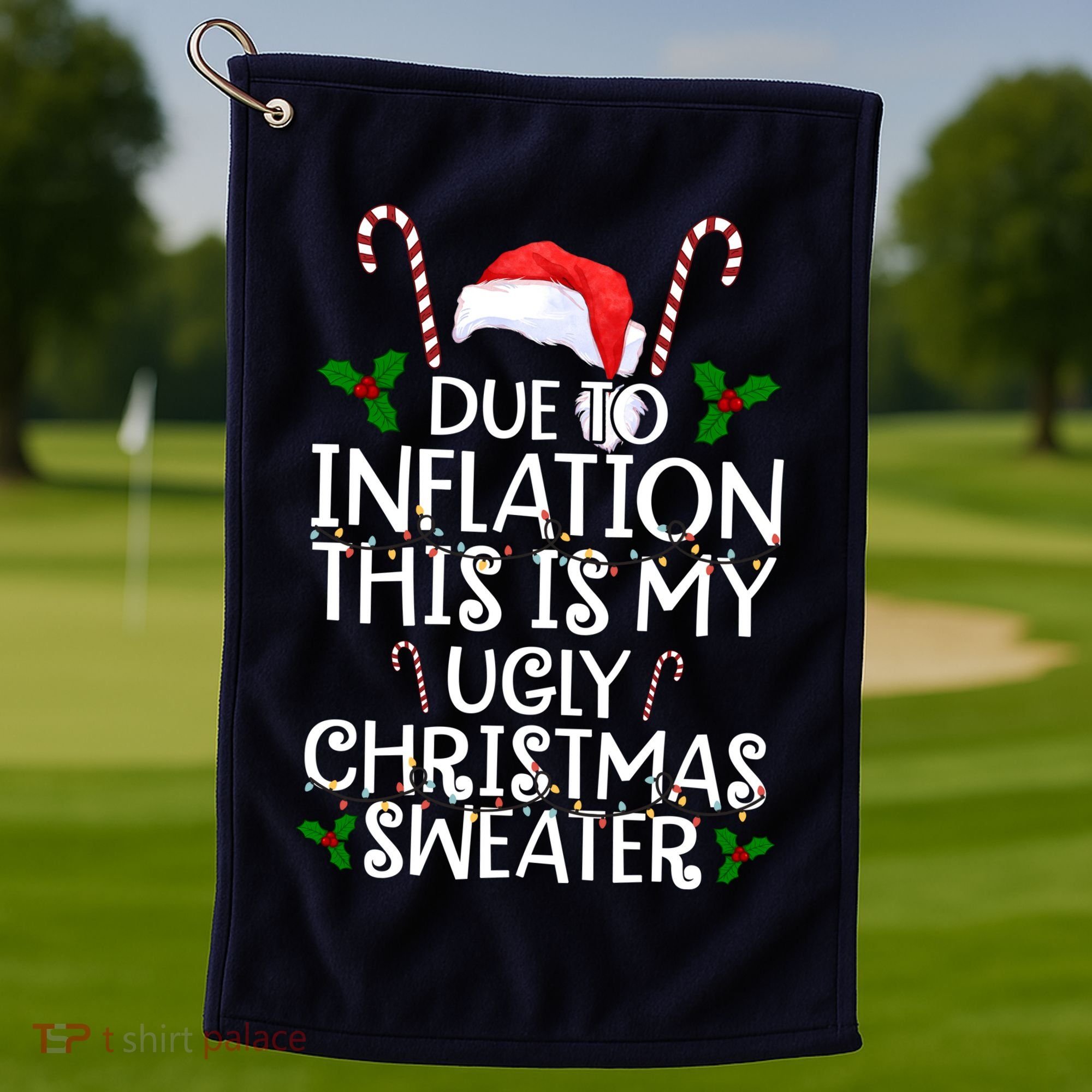Due To Inflation This Is My Ugly Christmas Sweater Funny Golf Towel