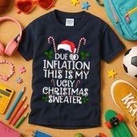 Due To Inflation This Is My Ugly Christmas Sweater Funny Kids T-Shirt thumb 3
