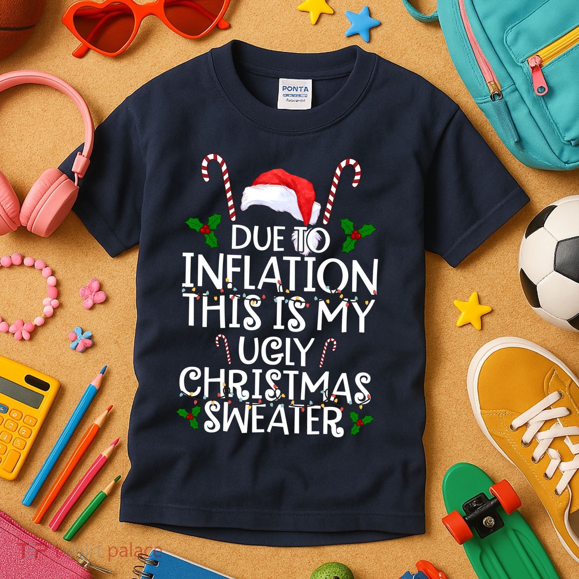Due To Inflation This Is My Ugly Christmas Sweater Funny Kids T-Shirt