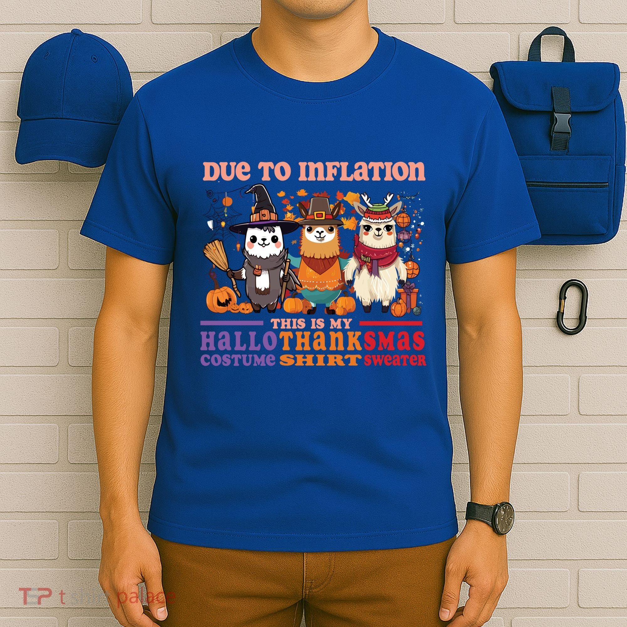 Due To Inflation Halloween Thanksgiving Ugly Christmas Llama Gift T-Shirt