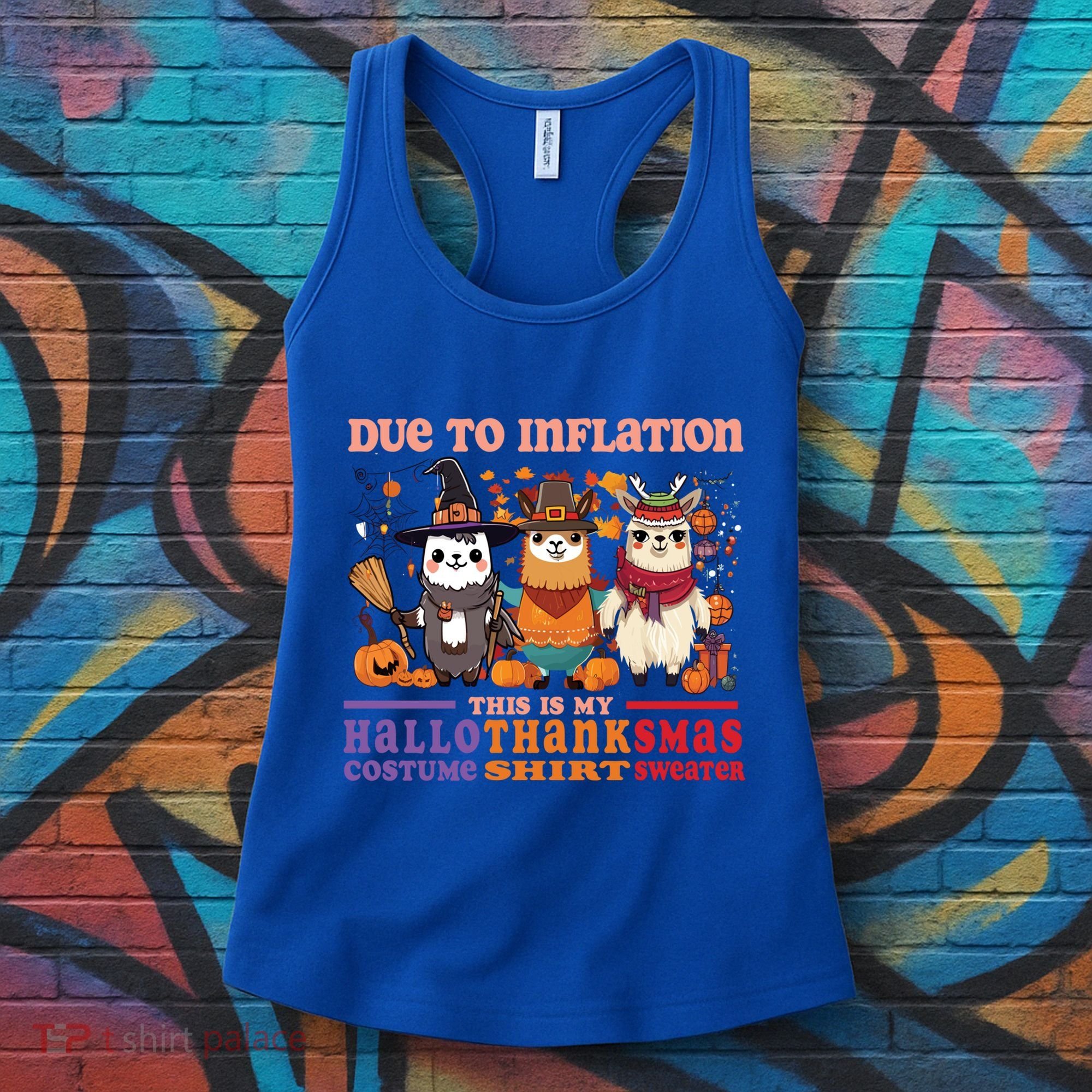 Due To Inflation Halloween Thanksgiving Ugly Christmas Llama Gift Women's Tank Top