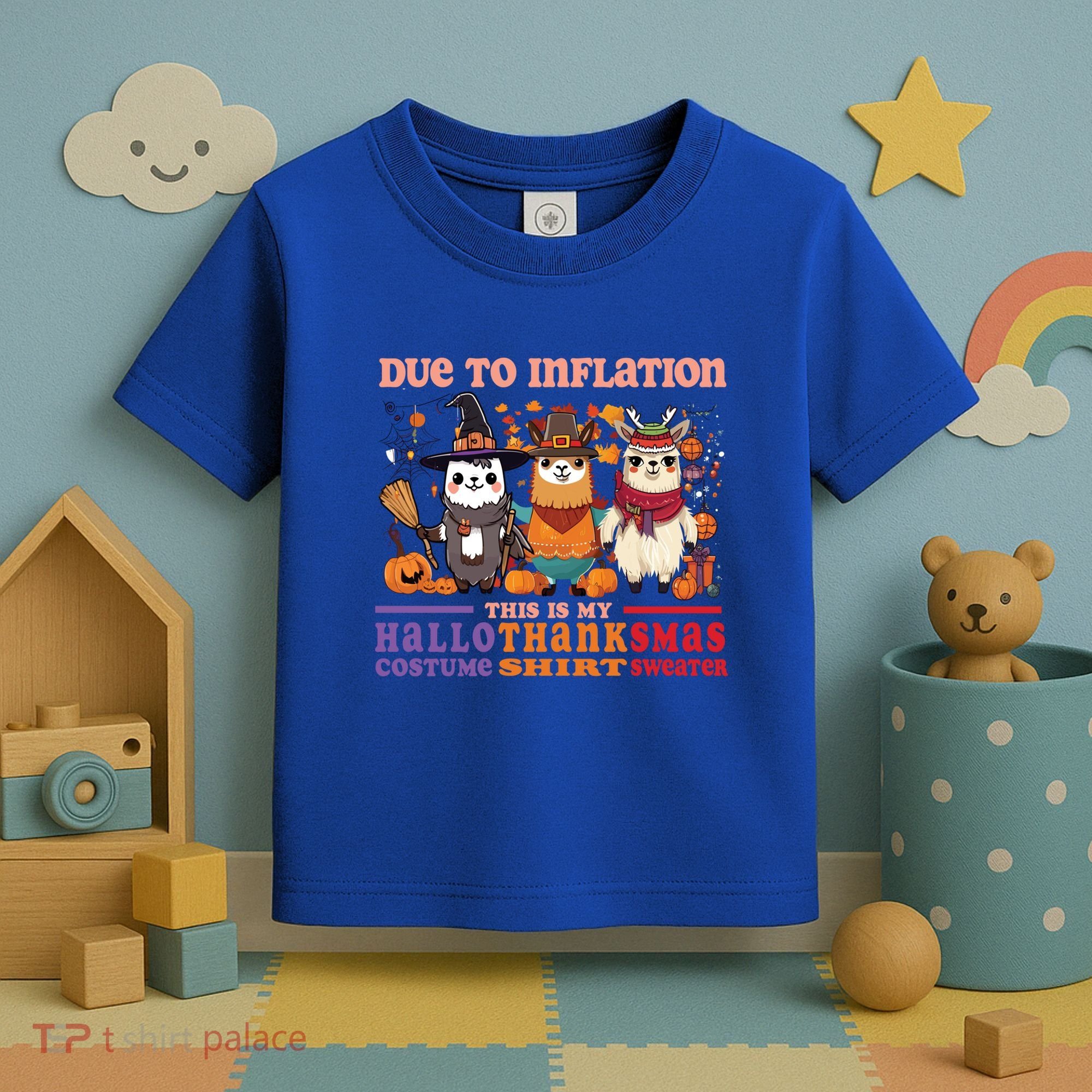 Due To Inflation Halloween Thanksgiving Ugly Christmas Llama Gift Toddler T-Shirt