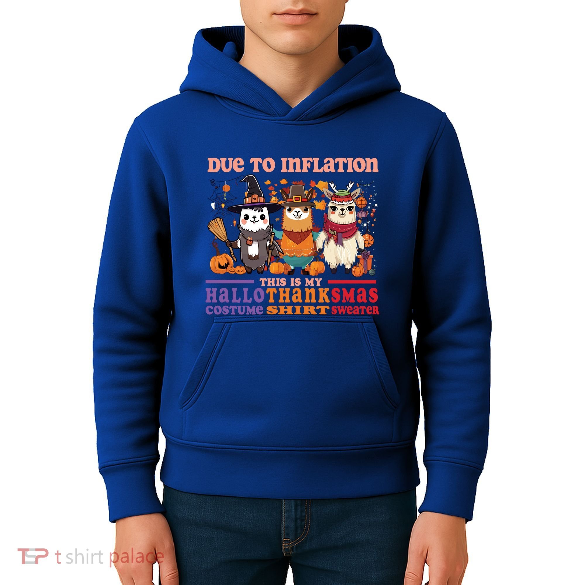 Due To Inflation Halloween Thanksgiving Ugly Christmas Llama Gift Kids Hoodie