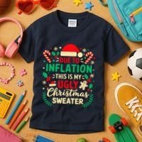 Due To Inflation This Is My Ugly Sweater Xmas Kids T-Shirt thumb 3