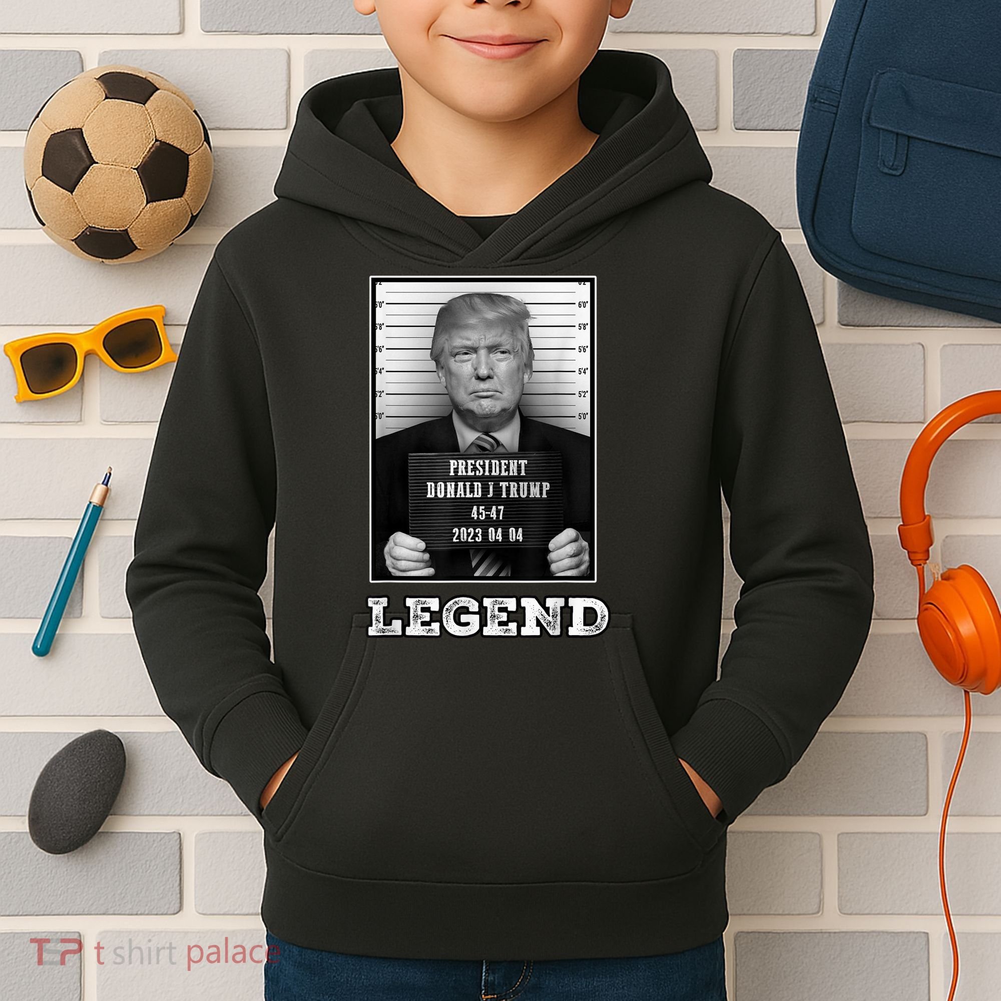 Trump 2024 Mugshot President Legend Kids Hoodie