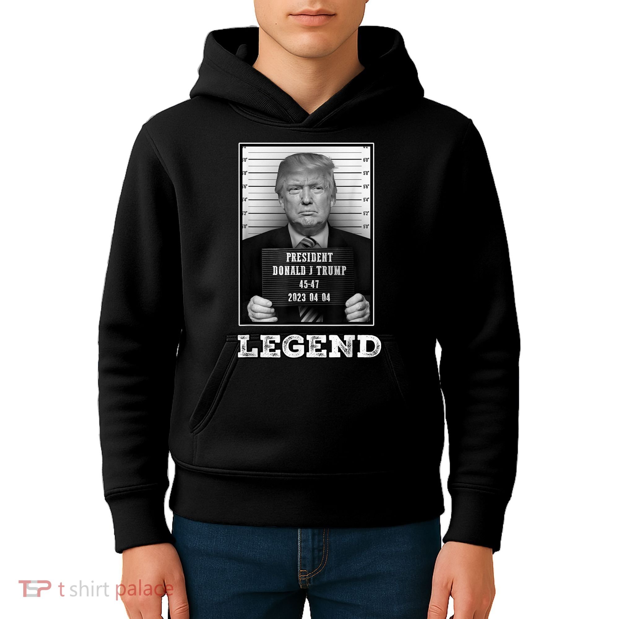 Trump 2024 Mugshot President Legend Kids Hoodie