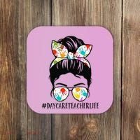 Daycare Teacher Life Messy Bun Mom  Coaster thumb 0