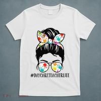 Daycare Teacher Life Messy Bun Mom  T-Shirt thumb 5