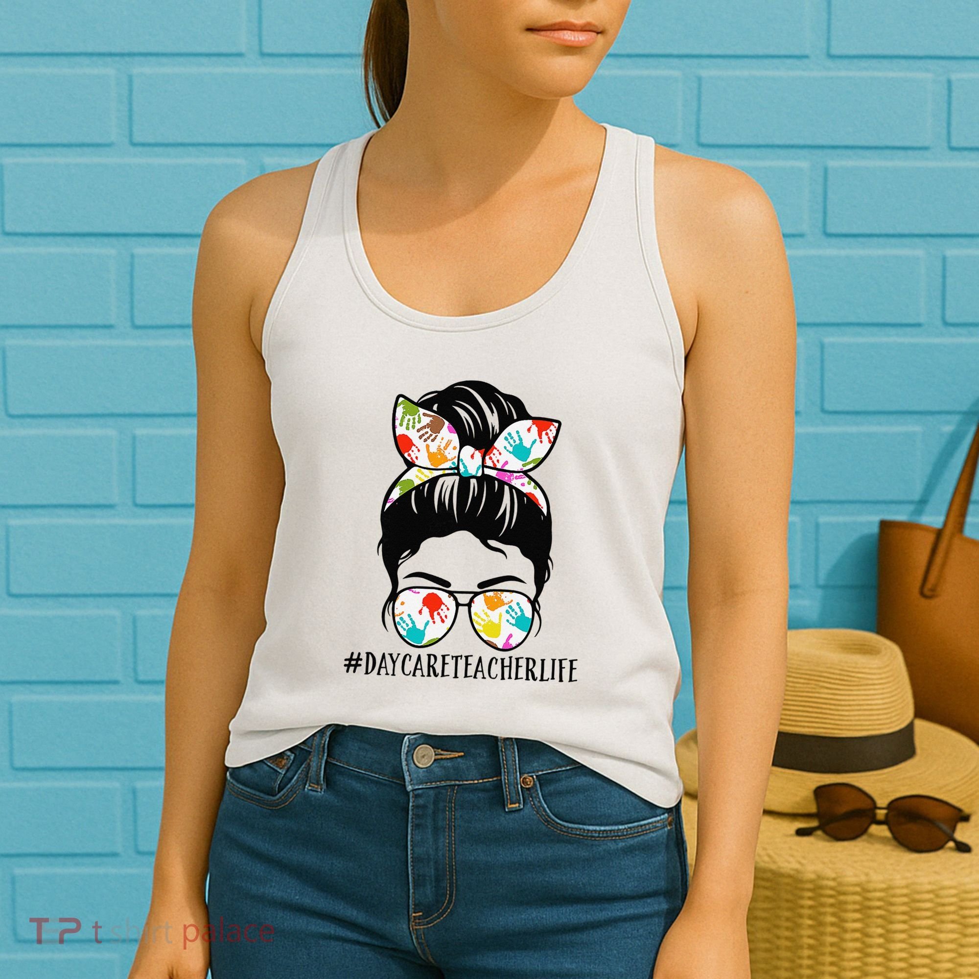 Daycare Teacher Life Messy Bun Mom  Women's Tank Top