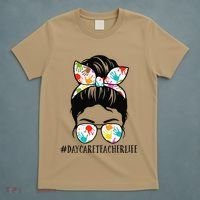 Daycare Teacher Life Messy Bun Mom Women T-Shirt thumb 5