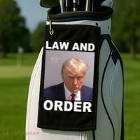 Donald Trump Law And Order Mugshot Golf Towel thumb 2
