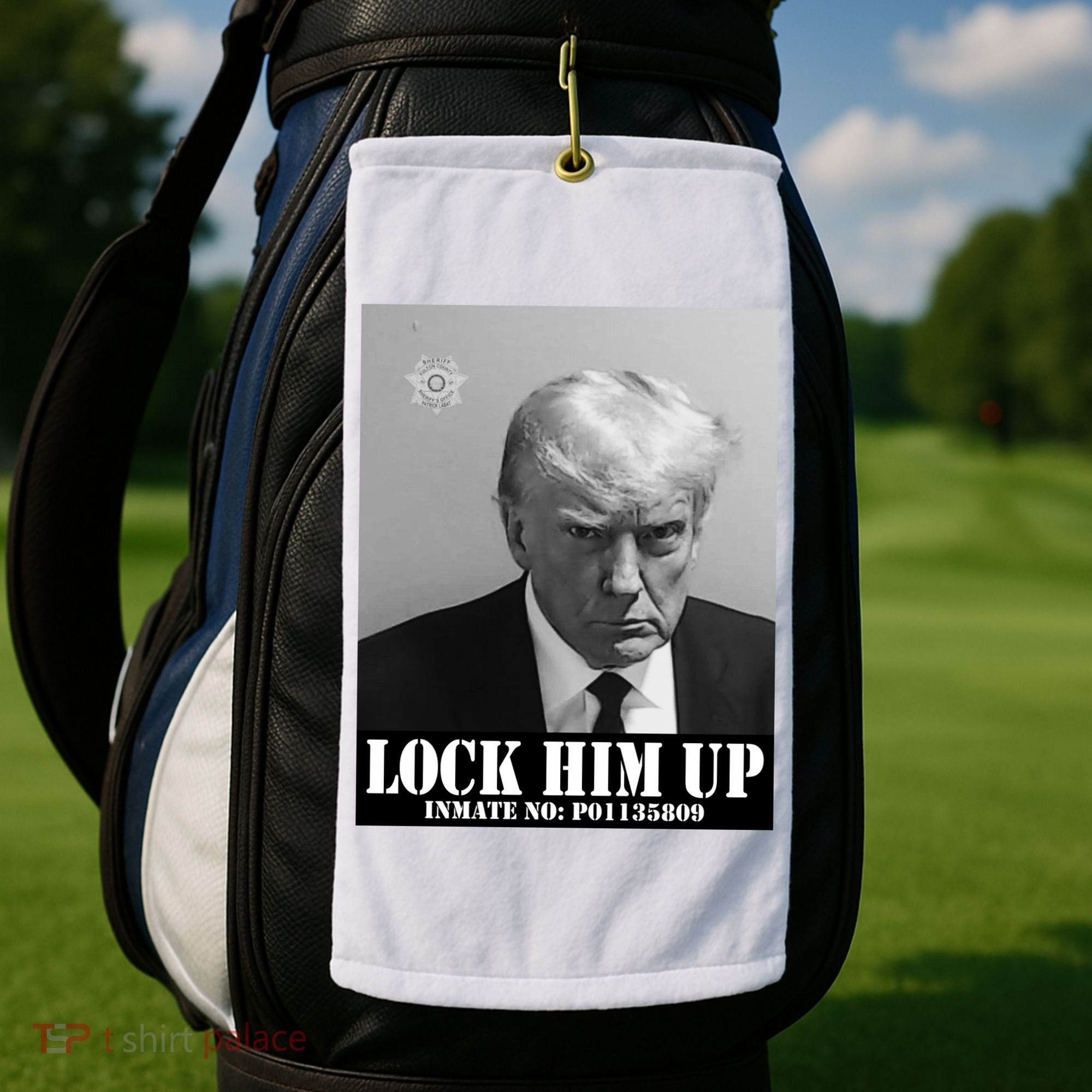 Donald Trump Lock Him Up Inmate Mugshot Golf Towel