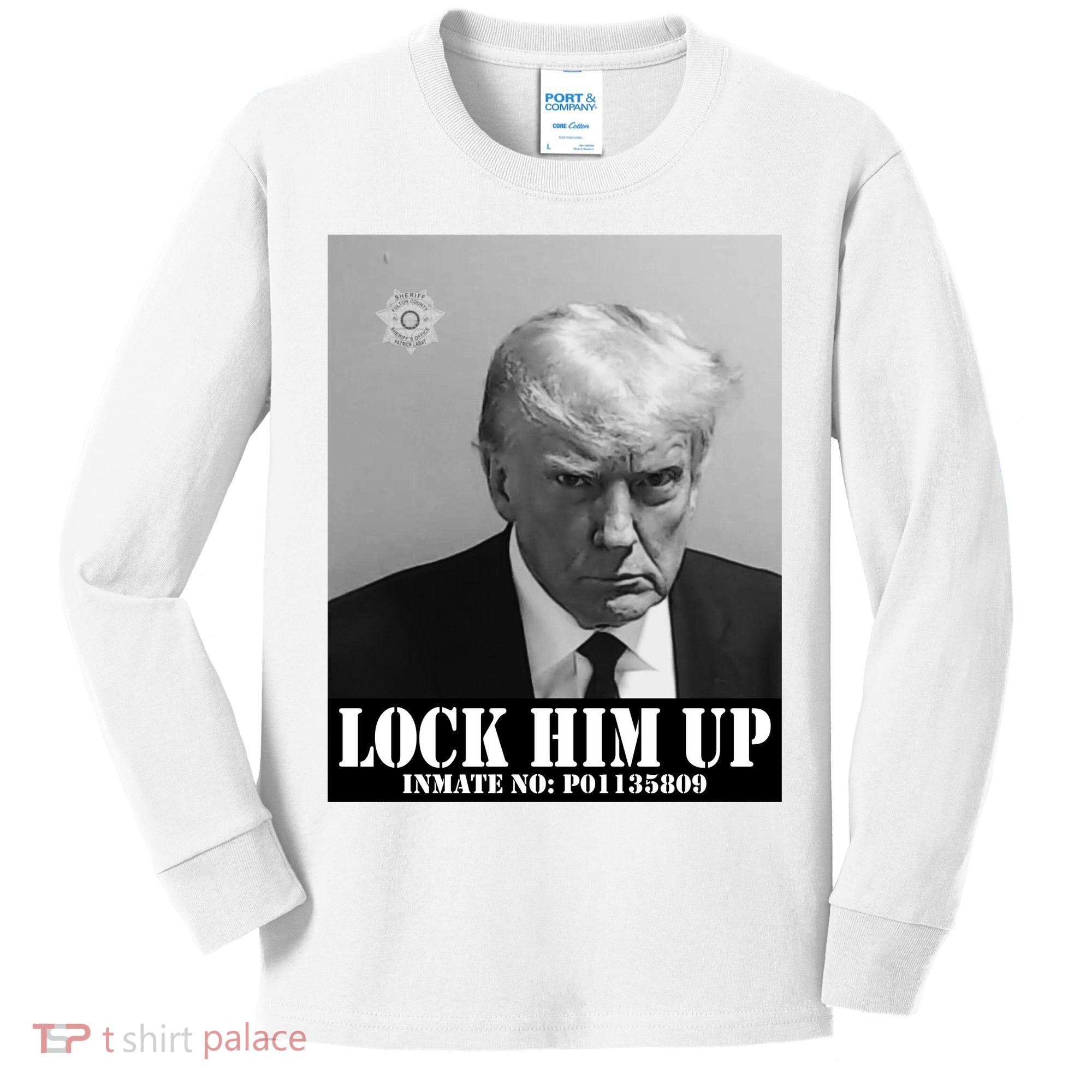 Donald Trump Lock Him Up Inmate Mugshot Kids Long Sleeve Shirt