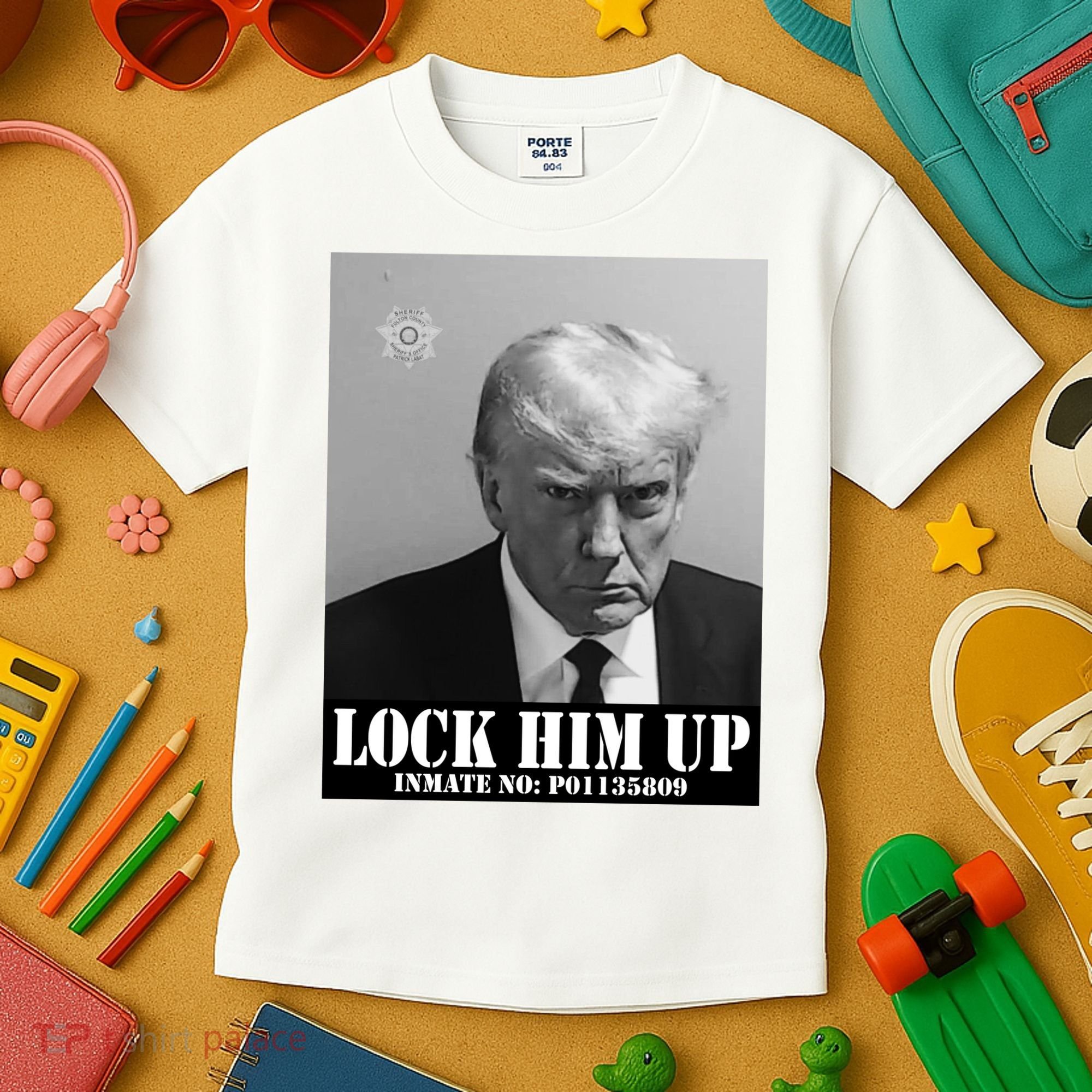 Donald Trump Lock Him Up Inmate Mugshot Kids T-Shirt