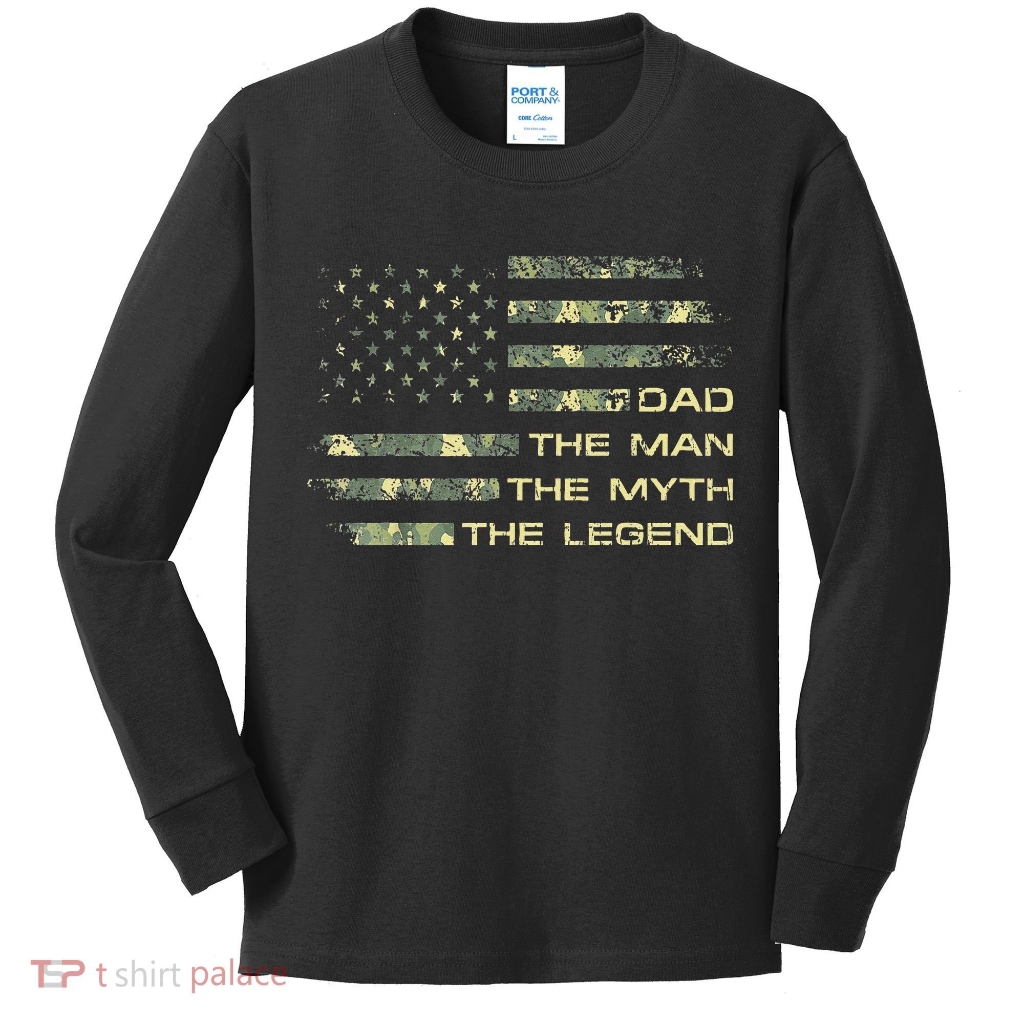 Dad The Man The Myth The Legend Fathers Day Camo US Flag Kids Long Sleeve Shirt