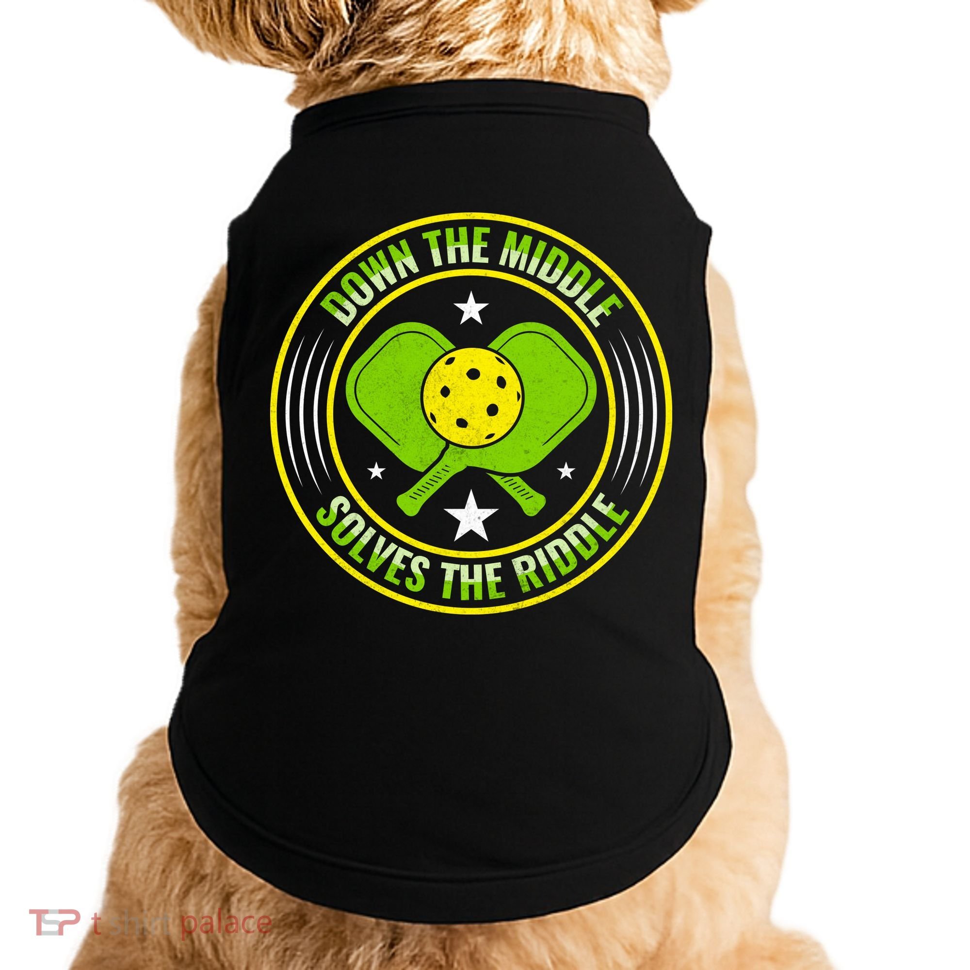 Down The Middle Solves The Riddle Funny Pickleball Doggie Tank
