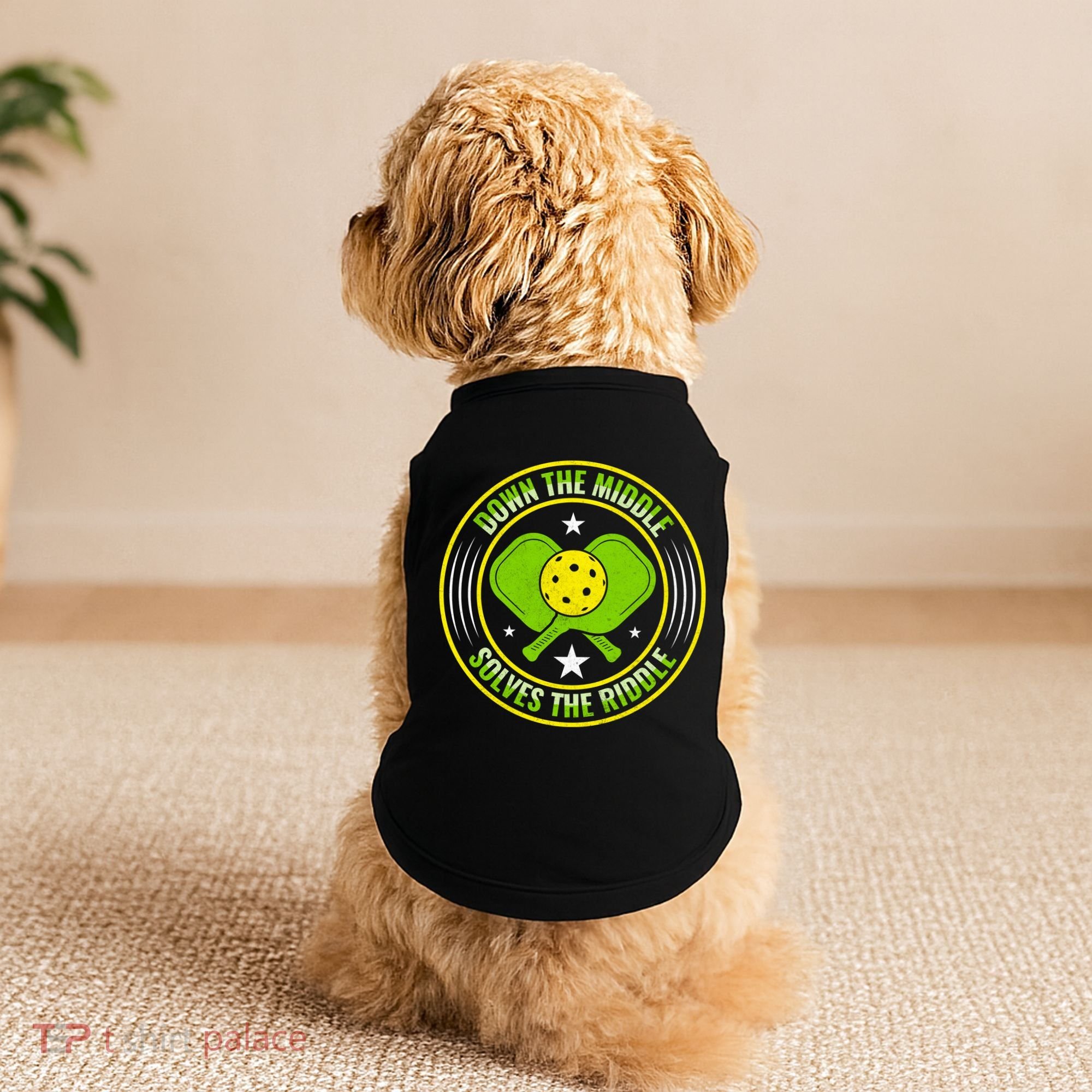 Down The Middle Solves The Riddle Funny Pickleball Doggie Tank