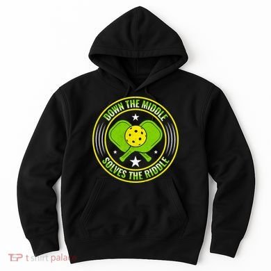 Down The Middle Solves The Riddle Funny Pickleball Hoodie