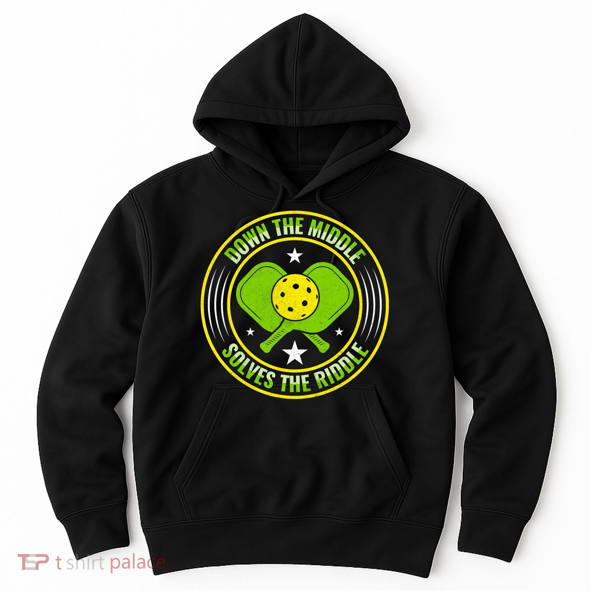 Down The Middle Solves The Riddle Funny Pickleball Hoodie