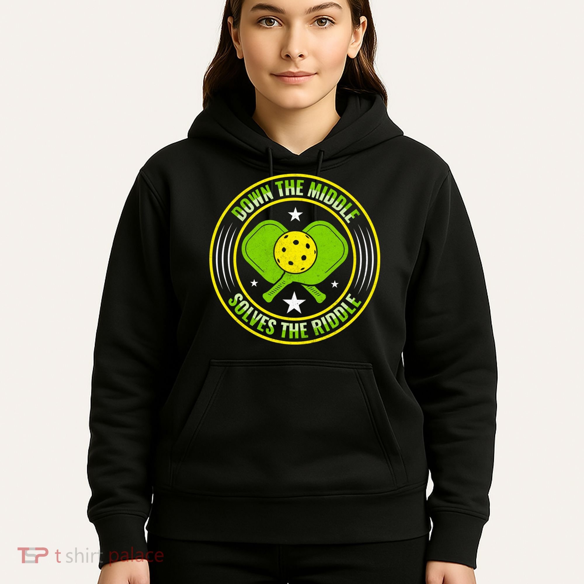 Down The Middle Solves The Riddle Funny Pickleball Hoodie