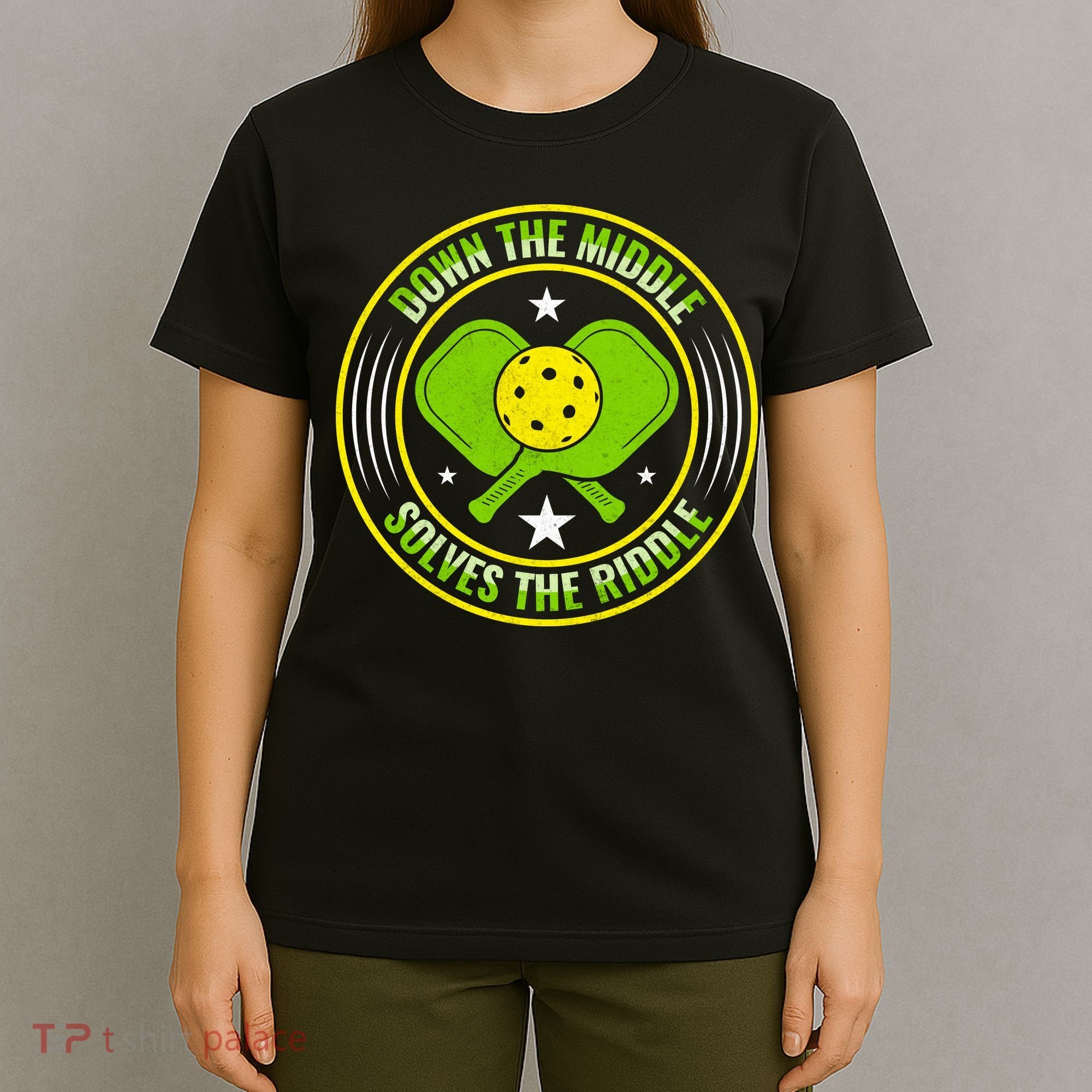 Down The Middle Solves The Riddle Funny Pickleball T-Shirt