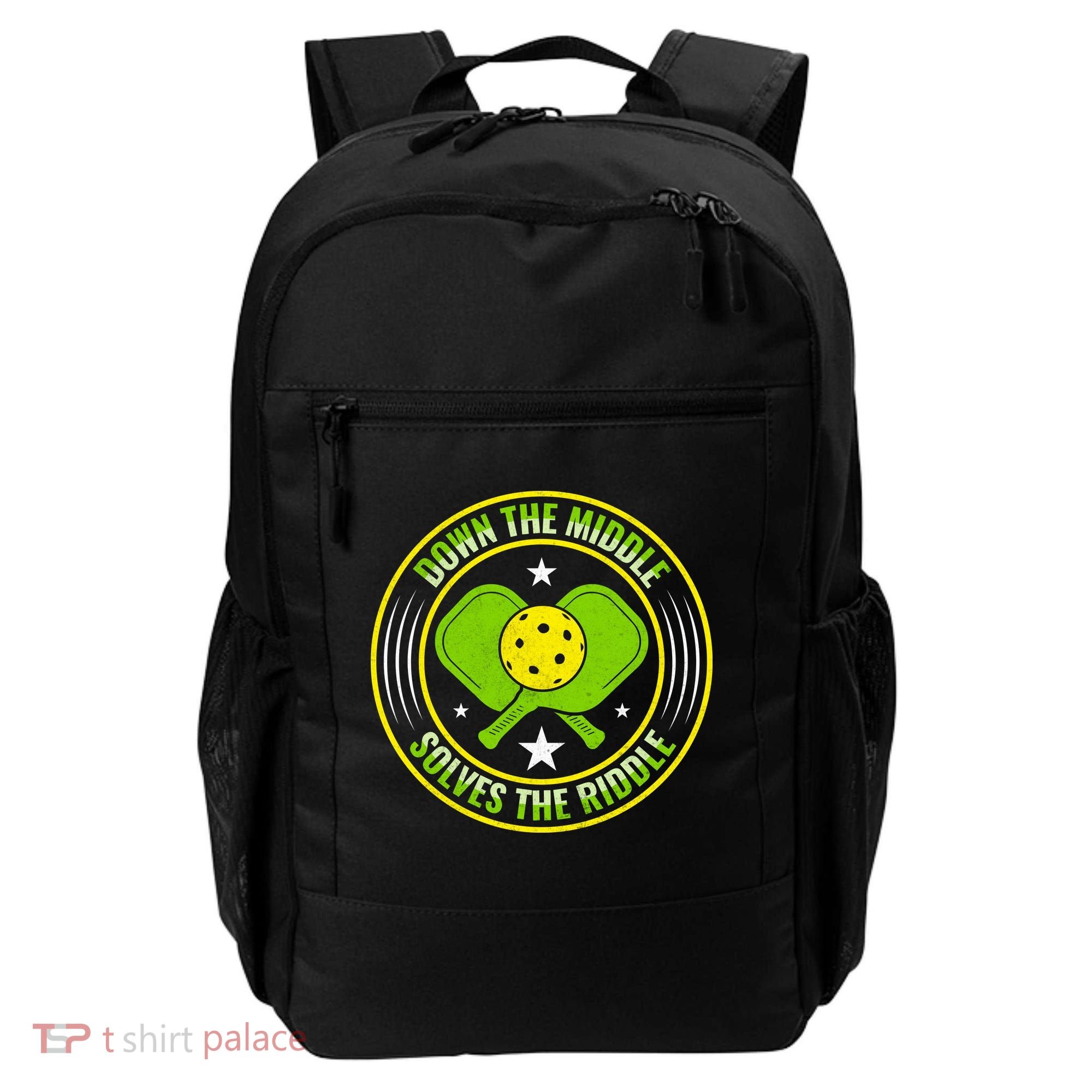 Down The Middle Solves The Riddle Funny Pickleball Backpack
