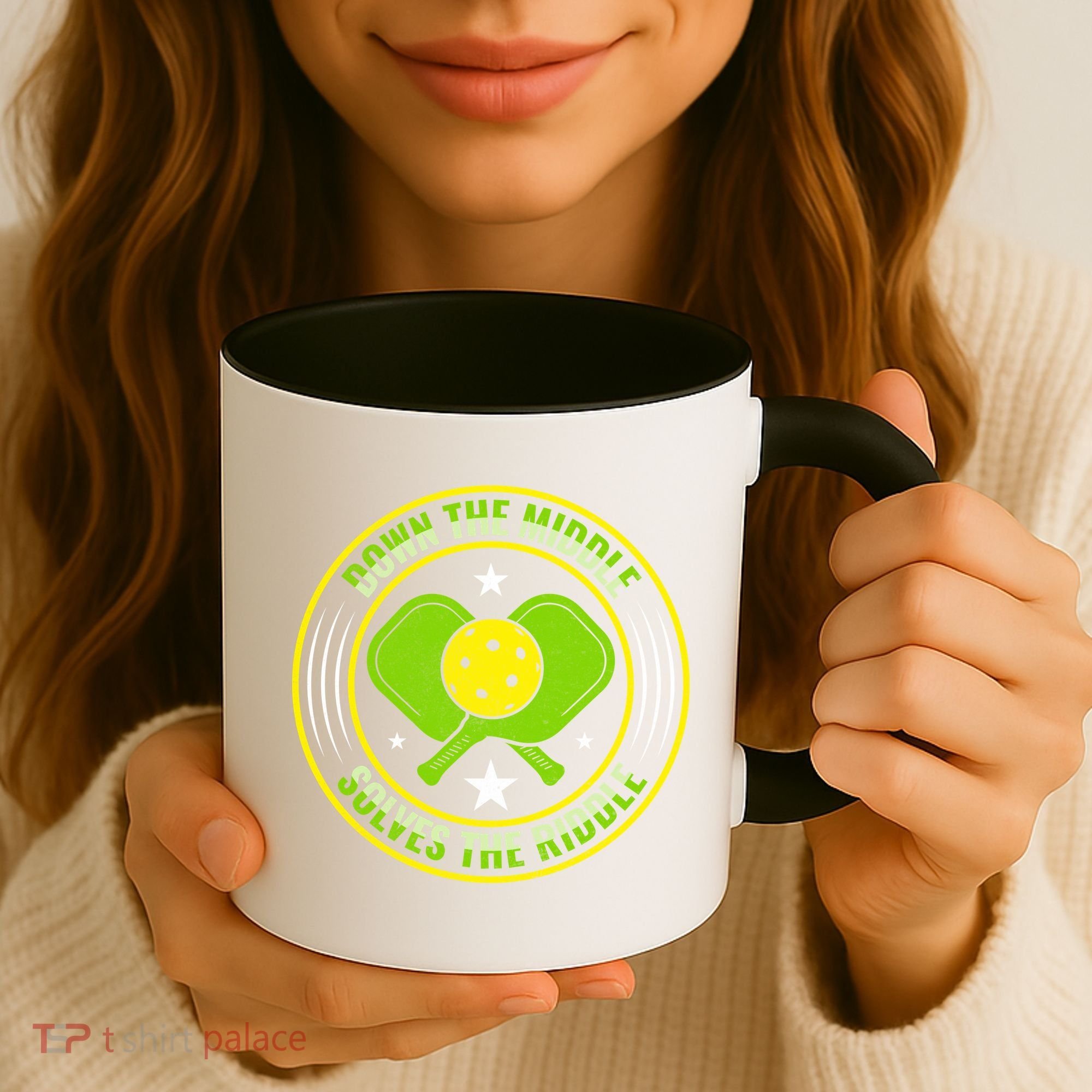 Down The Middle Solves The Riddle Funny Pickleball Coffee Mug