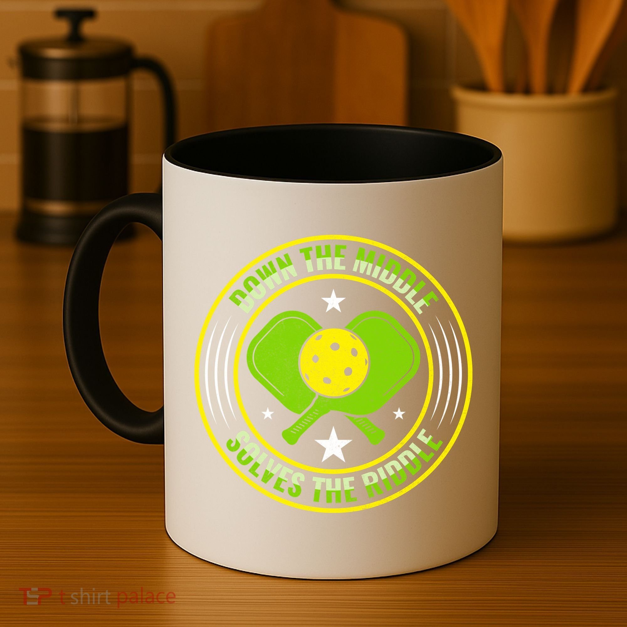 Down The Middle Solves The Riddle Funny Pickleball Coffee Mug