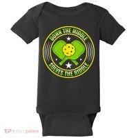 Down The Middle Solves The Riddle Funny Pickleball Baby Bodysuit thumb 0