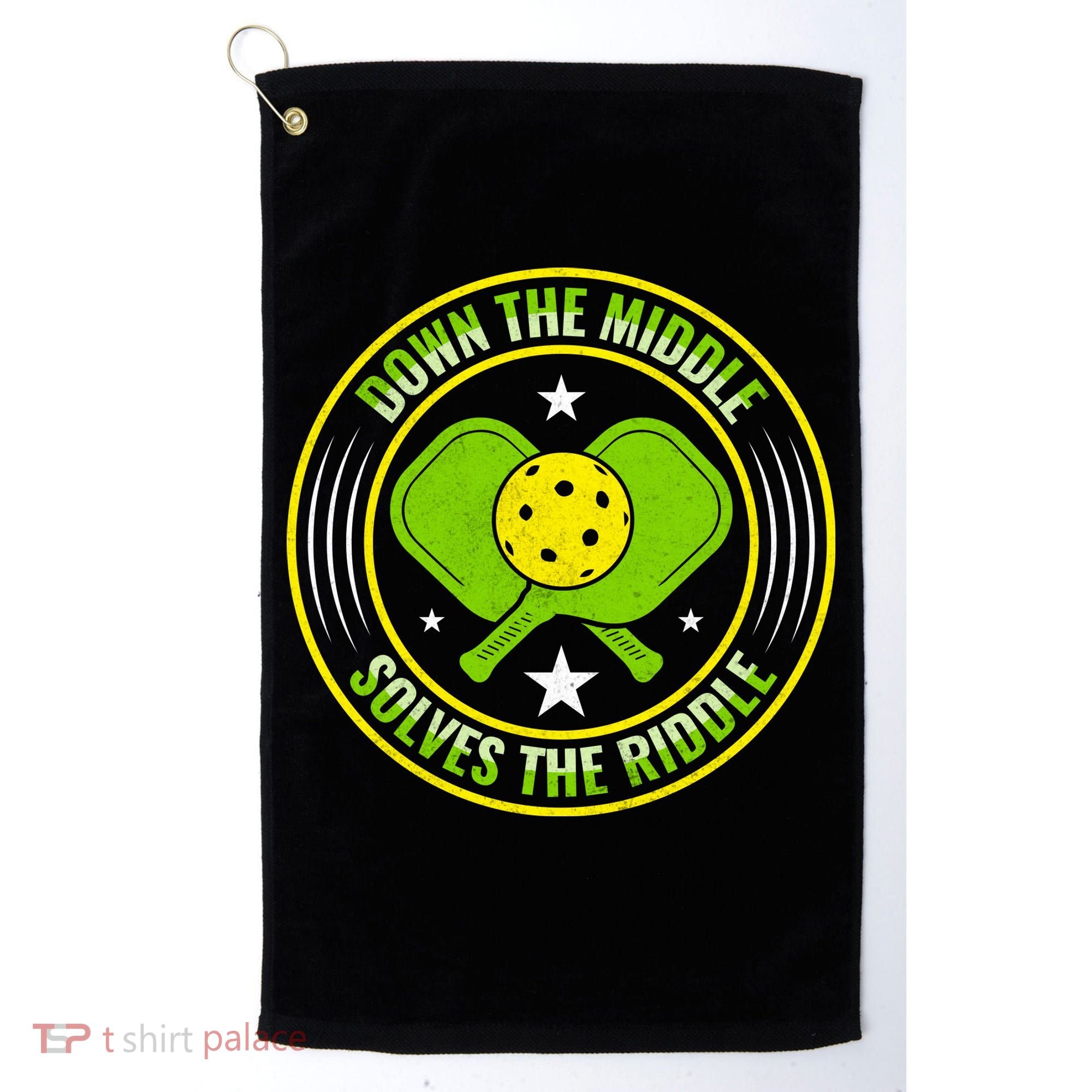 Down The Middle Solves The Riddle Funny Pickleball Golf Towel