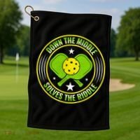 Down The Middle Solves The Riddle Funny Pickleball Golf Towel thumb 1