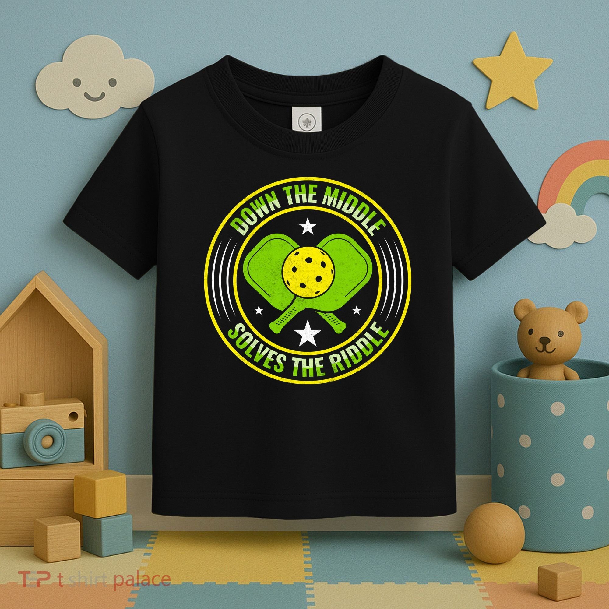 Down The Middle Solves The Riddle Funny Pickleball Toddler T-Shirt