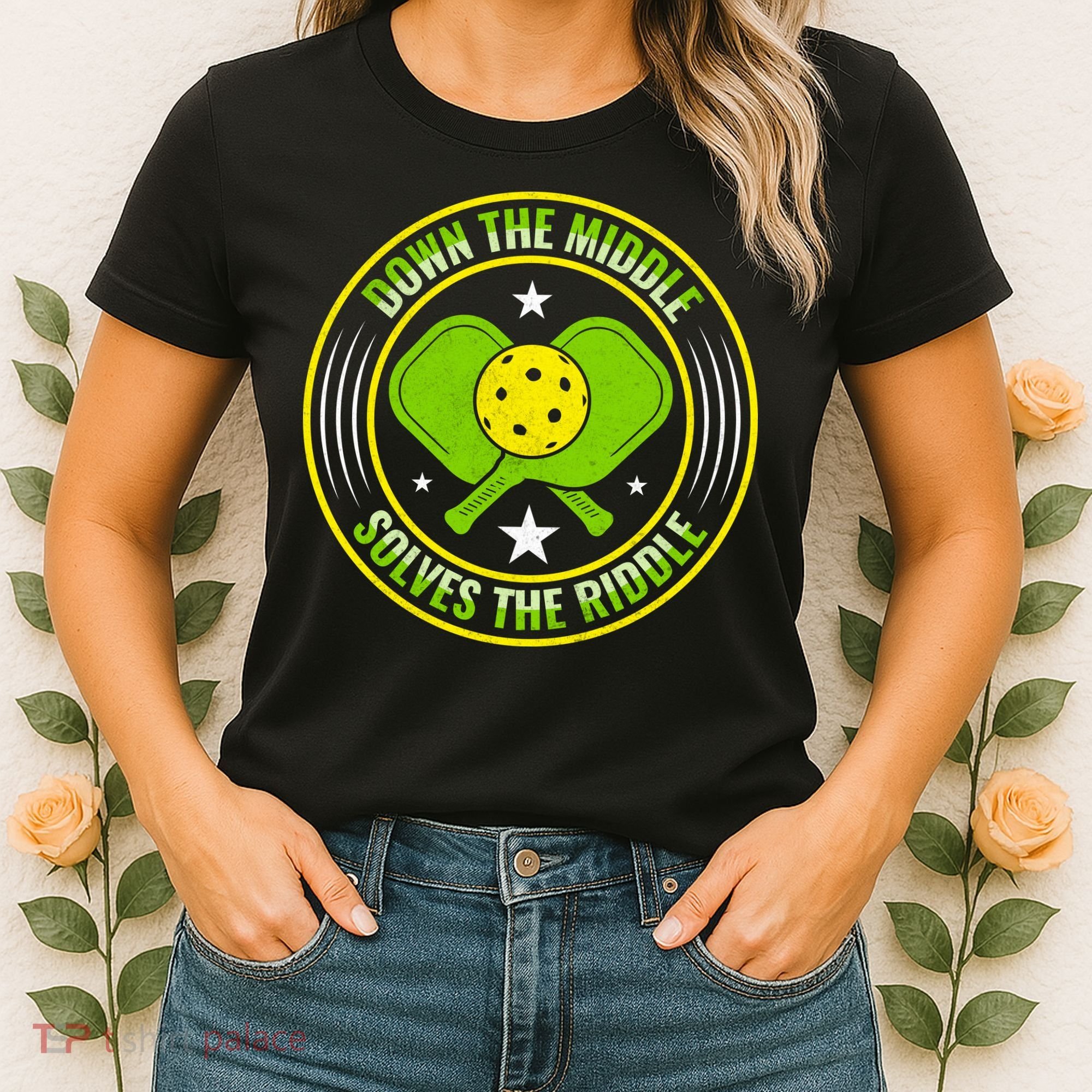 Down The Middle Solves The Riddle Funny Pickleball Women's T-Shirt