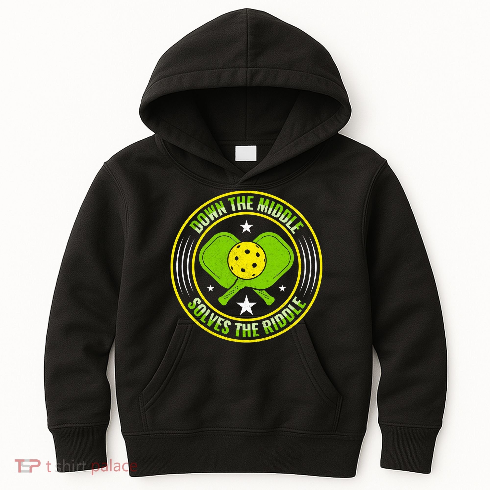 Down The Middle Solves The Riddle Funny Pickleball Kids Hoodie