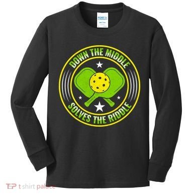 Down The Middle Solves The Riddle Funny Pickleball Kids Long Sleeve Shirt