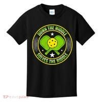 Down The Middle Solves The Riddle Funny Pickleball Kids T-Shirt thumb 0