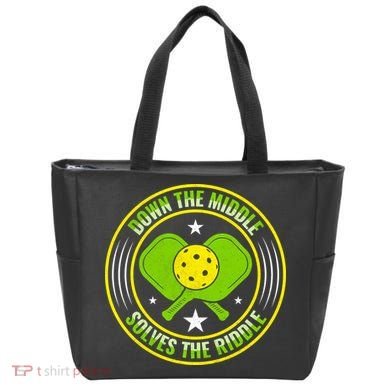 Down The Middle Solves The Riddle Funny Pickleball Tote Bag
