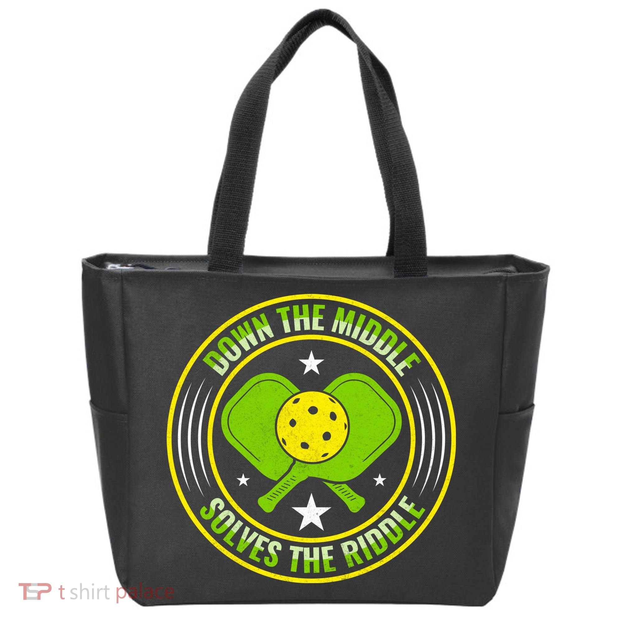 Down The Middle Solves The Riddle Funny Pickleball Tote Bag