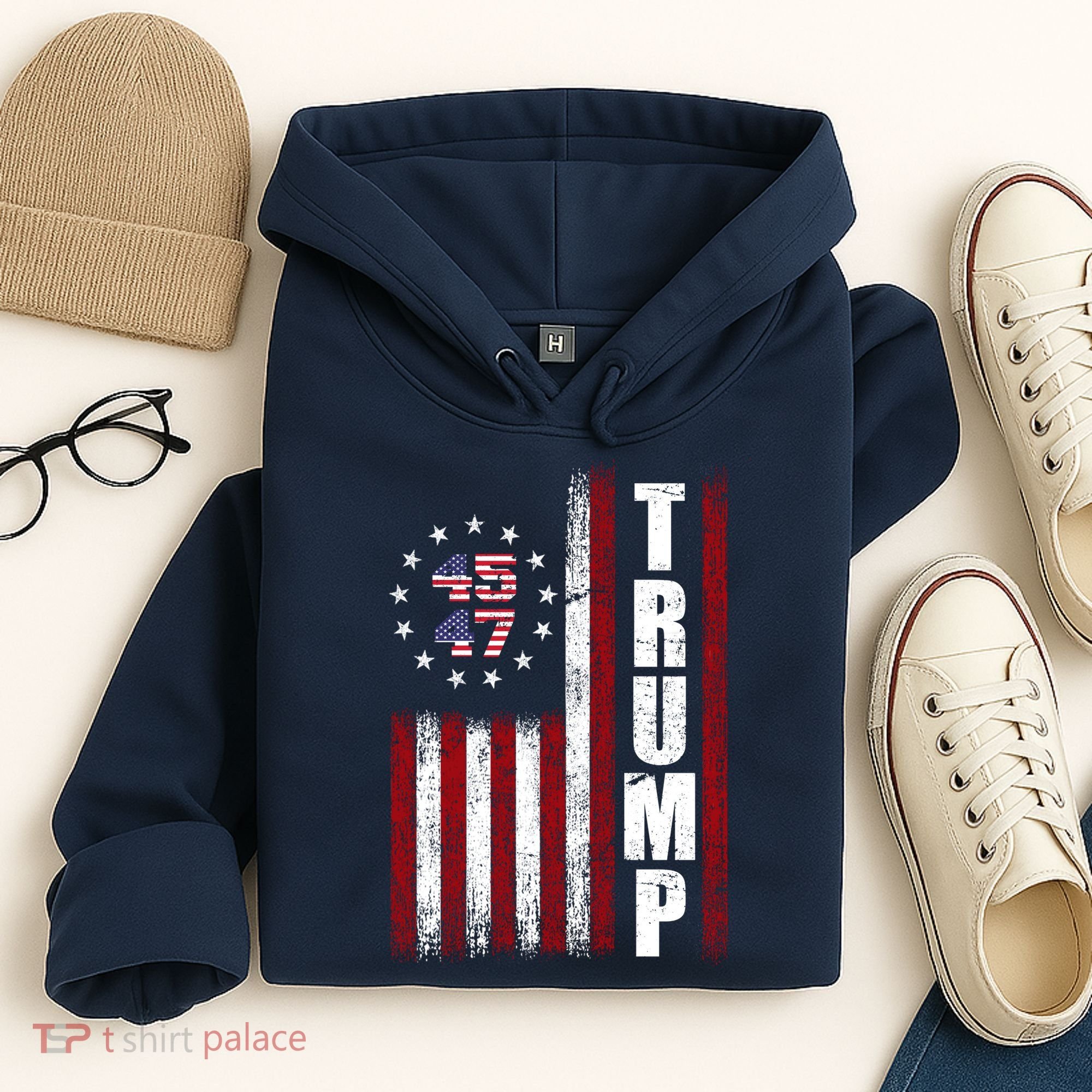 Donald Trump Merchandise 45 47 American Flag Hoodie